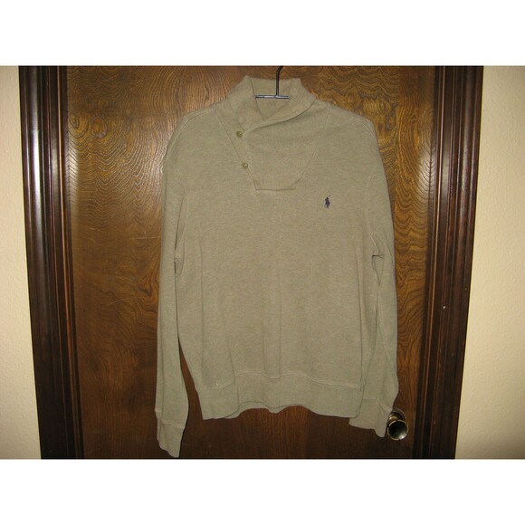 Mens Ralph Lauren Polo Gray LS Sweater Shirt Cross Button Y2K Vintage Size L - Picture 1 of 4